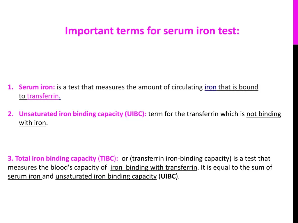 important terms for serum iron test