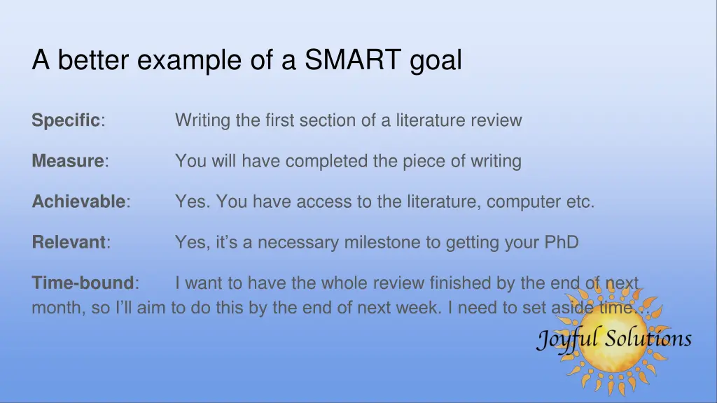 a better example of a smart goal