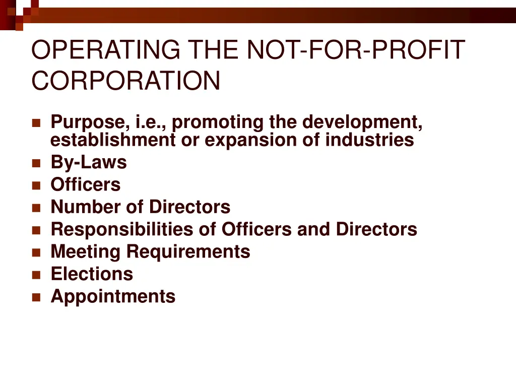 operating the not for profit corporation