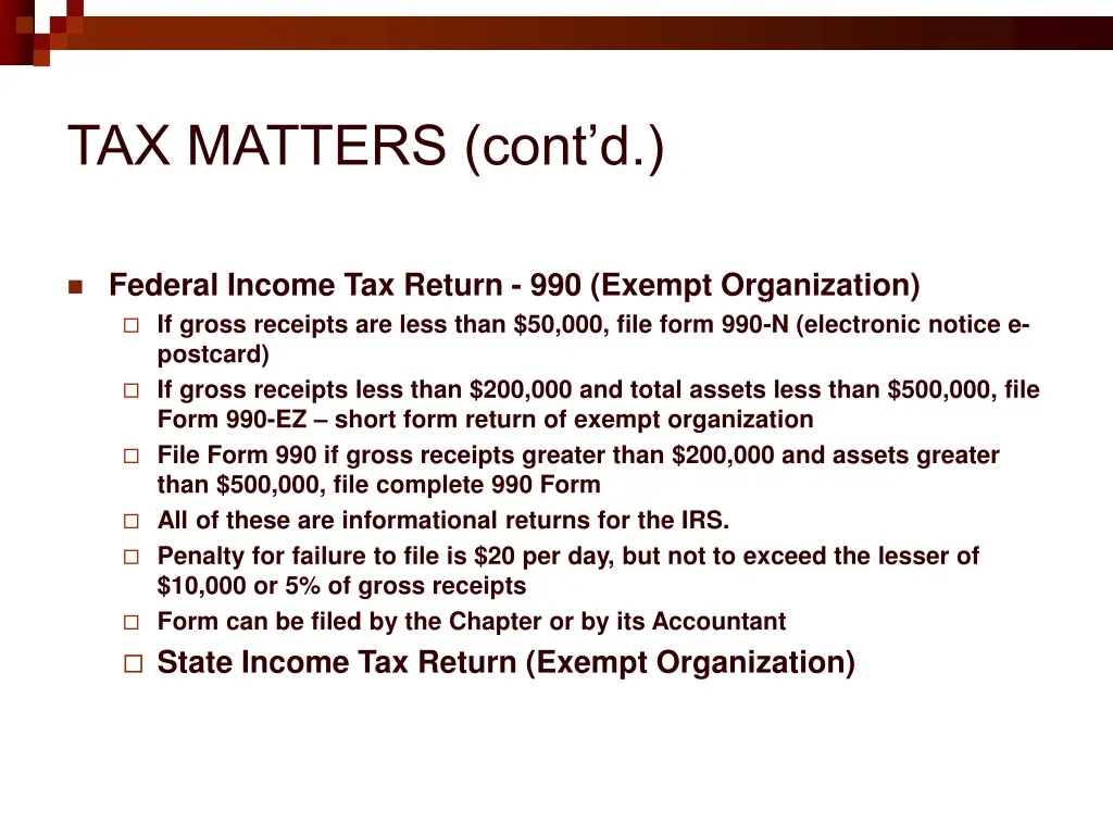 tax matters cont d