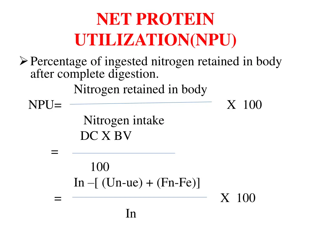 net protein utilization npu percentage