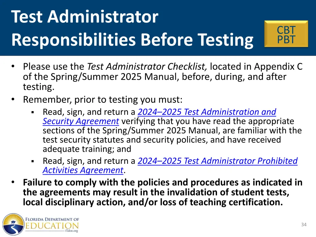 test administrator responsibilities before testing