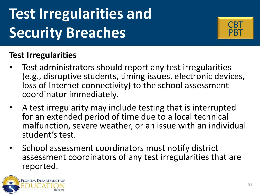 test irregularities and security breaches