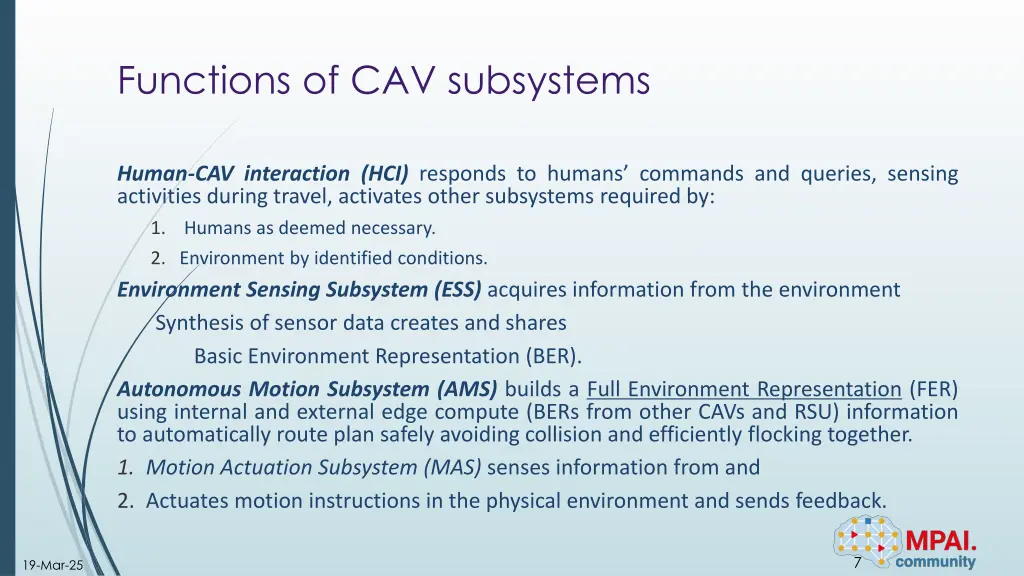 functions of cav subsystems