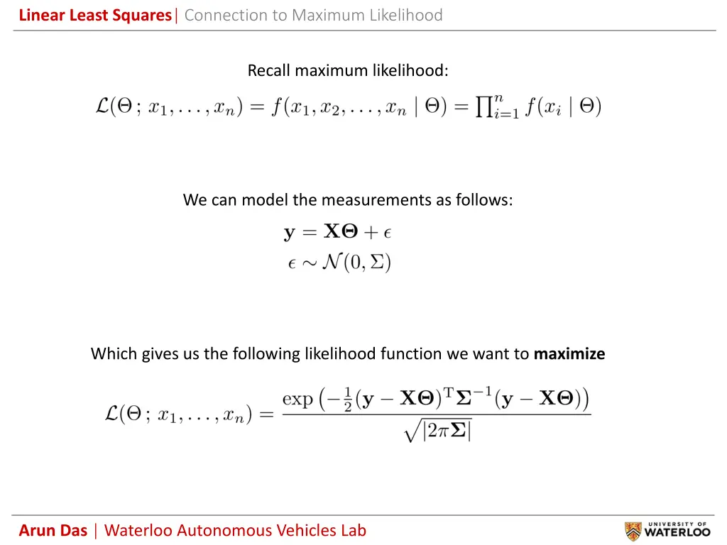 linear least squares connection to maximum