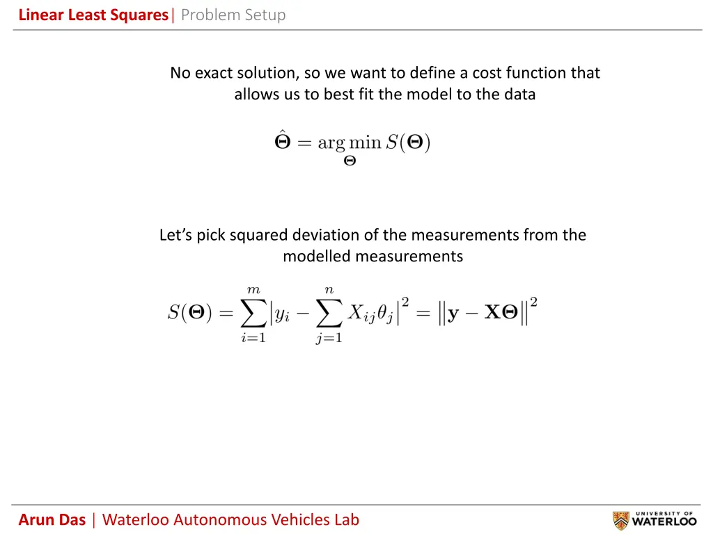 linear least squares problem setup 2