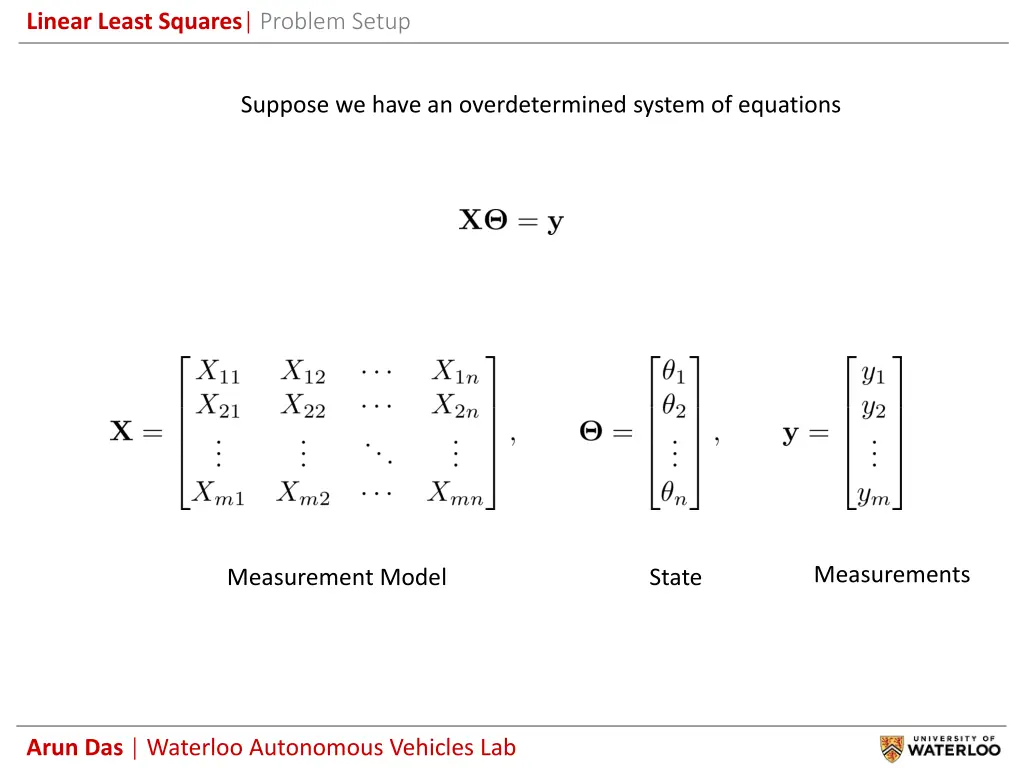linear least squares problem setup