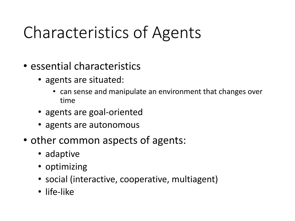 characteristics of agents