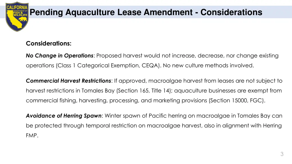 pending aquaculture lease amendment considerations