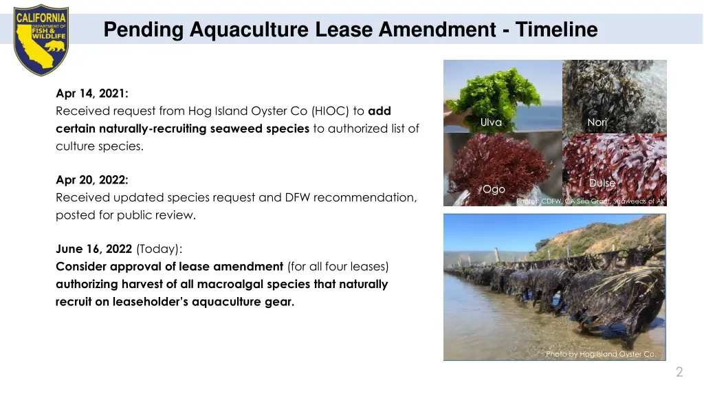 pending aquaculture lease amendment timeline