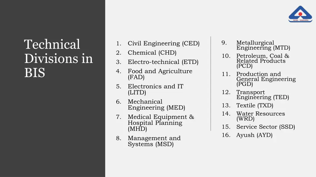 technical divisions in bis