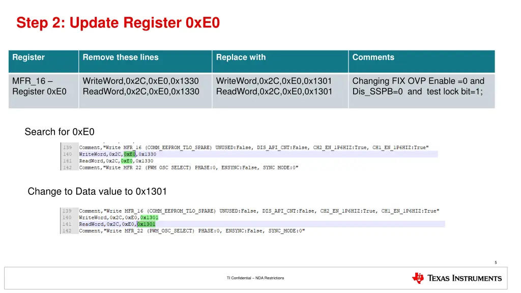 step 2 update register 0xe0