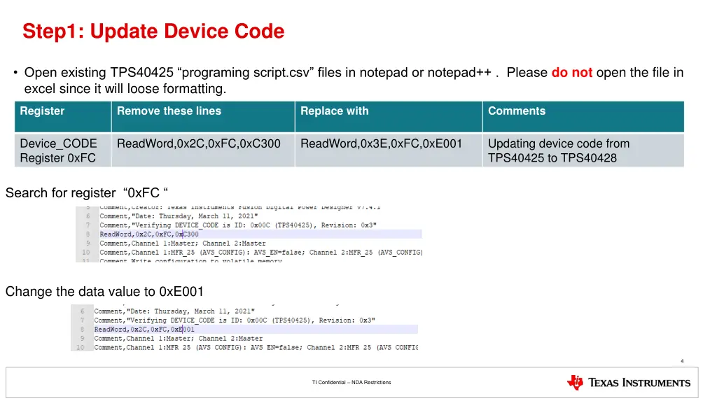 step1 update device code
