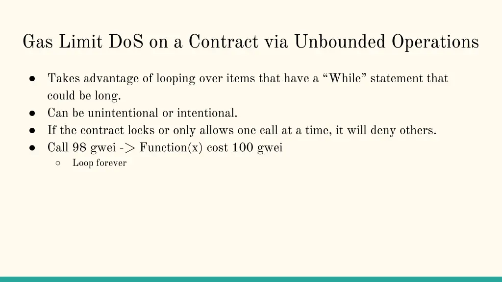 gas limit dos on a contract via unbounded