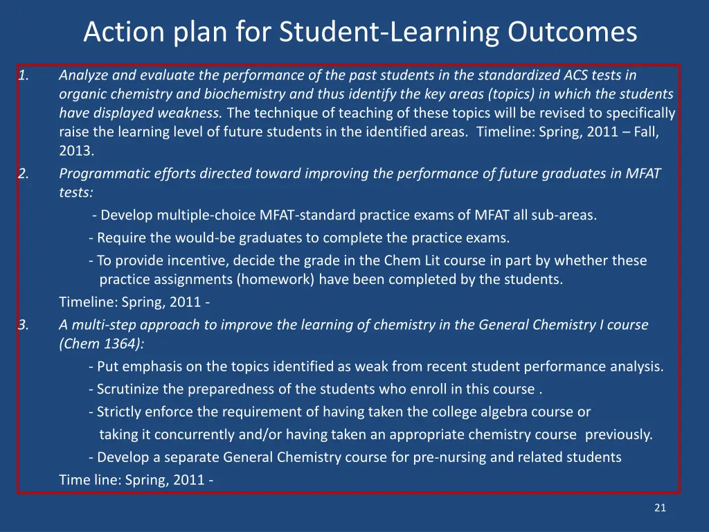 action plan for student learning outcomes analyze
