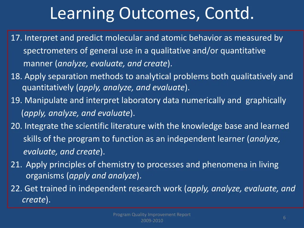 learning outcomes contd 2