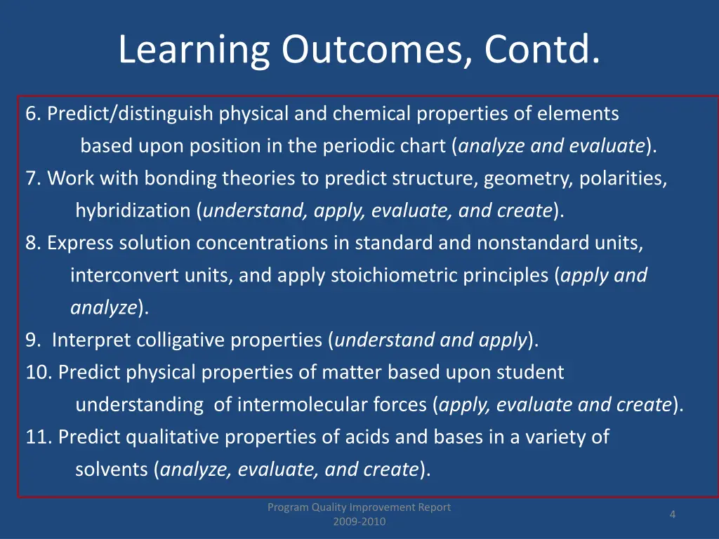 learning outcomes contd