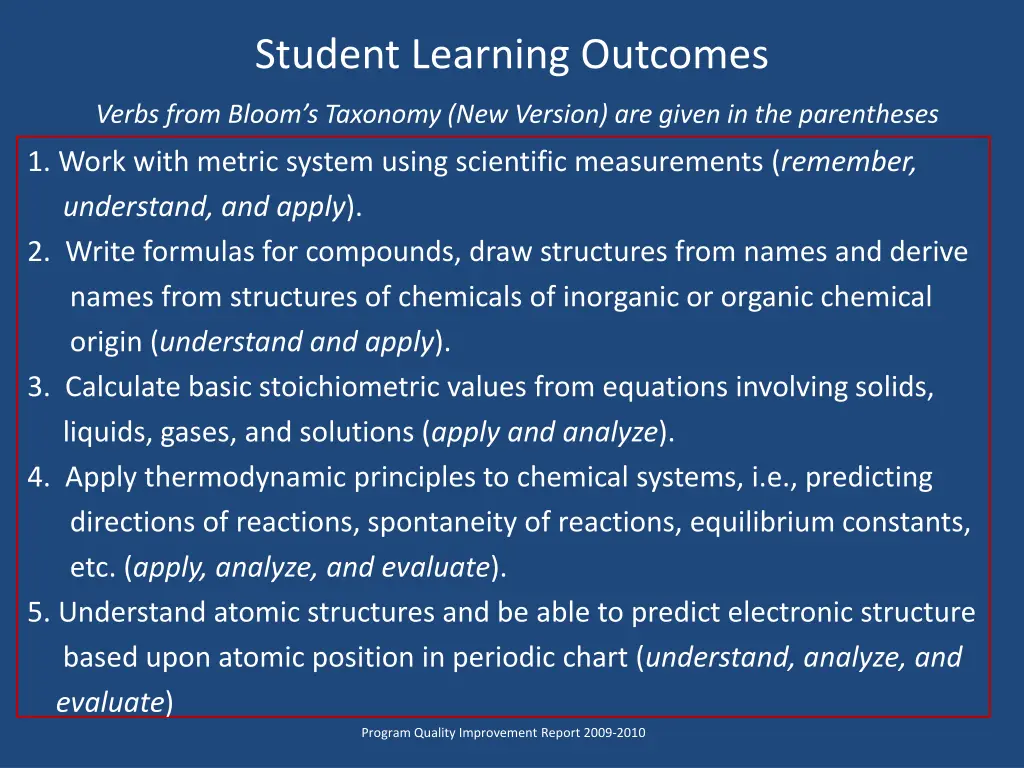 student learning outcomes verbs from bloom