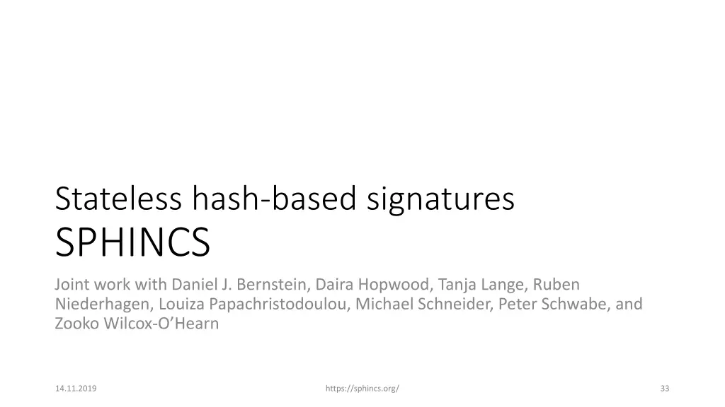 stateless hash based signatures sphincs joint