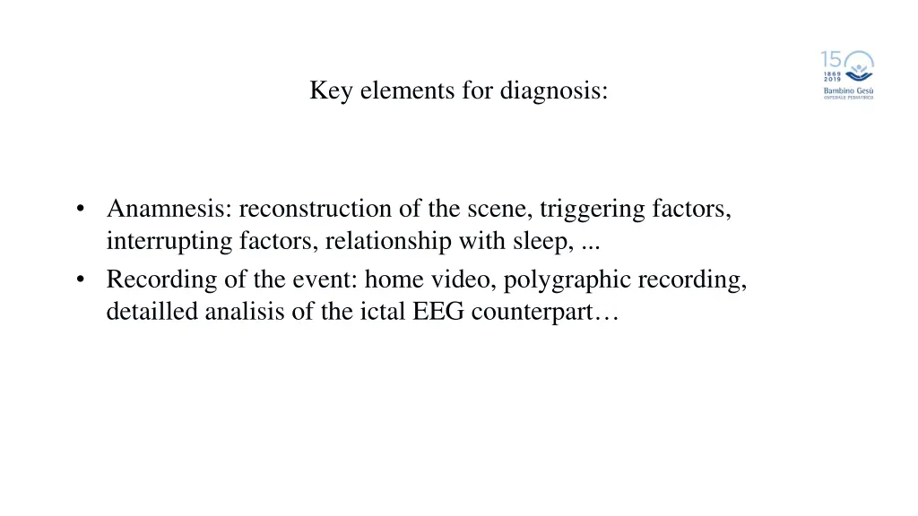 key elements for diagnosis