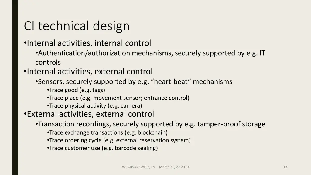 ci technical design internal activities internal