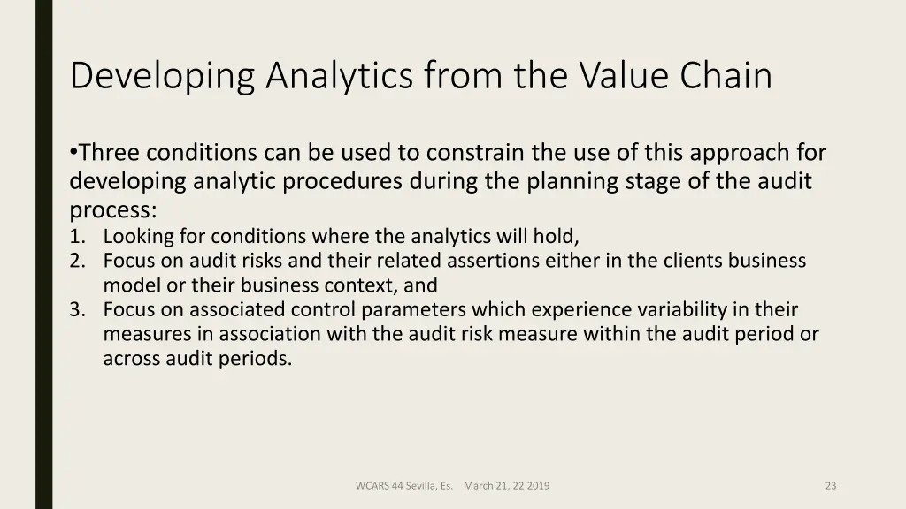developing analytics from the value chain 1