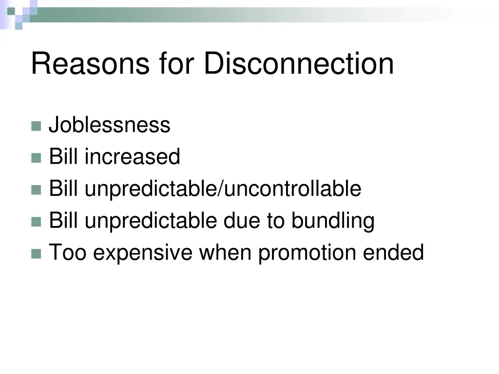 reasons for disconnection