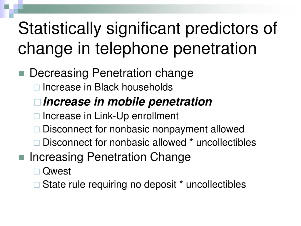 statistically significant predictors of change