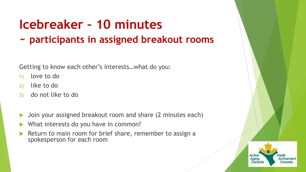 icebreaker 10 minutes participants in assigned