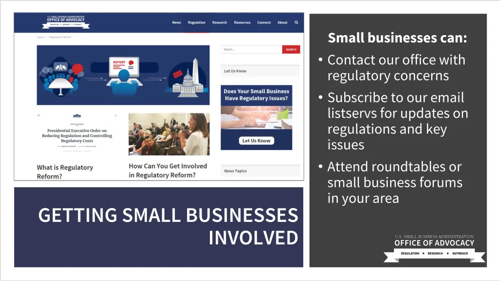small businesses can contact our office with