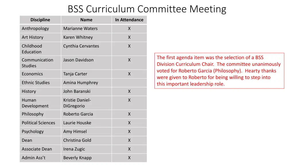 bss curriculum committee meeting