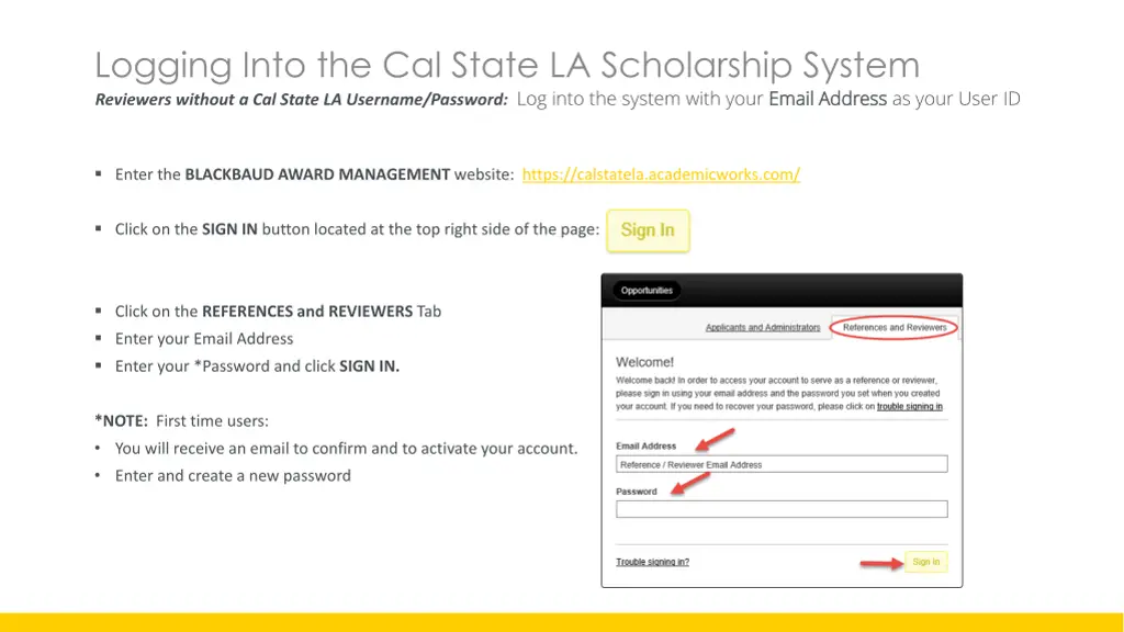 logging into the cal state la scholarship system