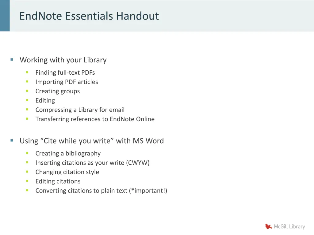 endnote essentials handout