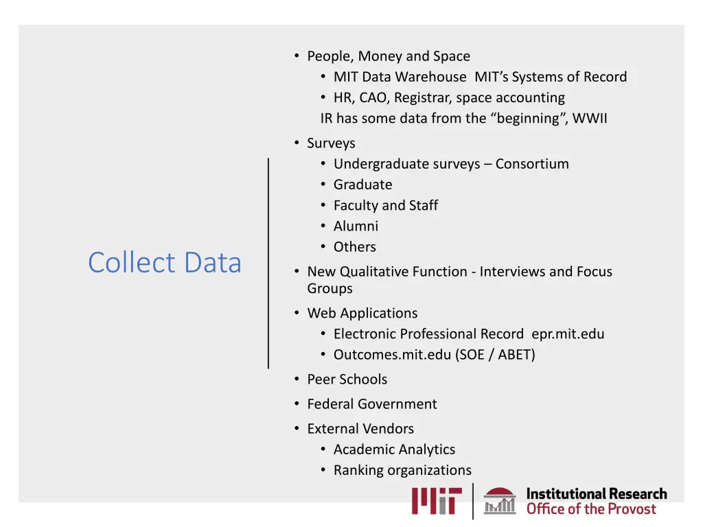 people money and space mit data warehouse