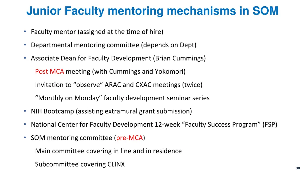 junior faculty mentoring mechanisms in som