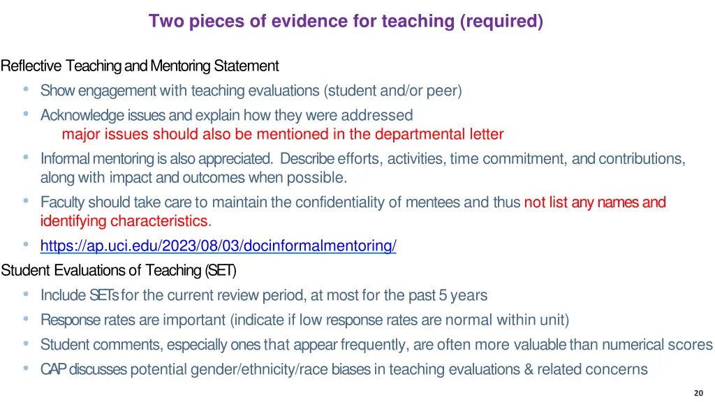 two pieces of evidence for teaching required