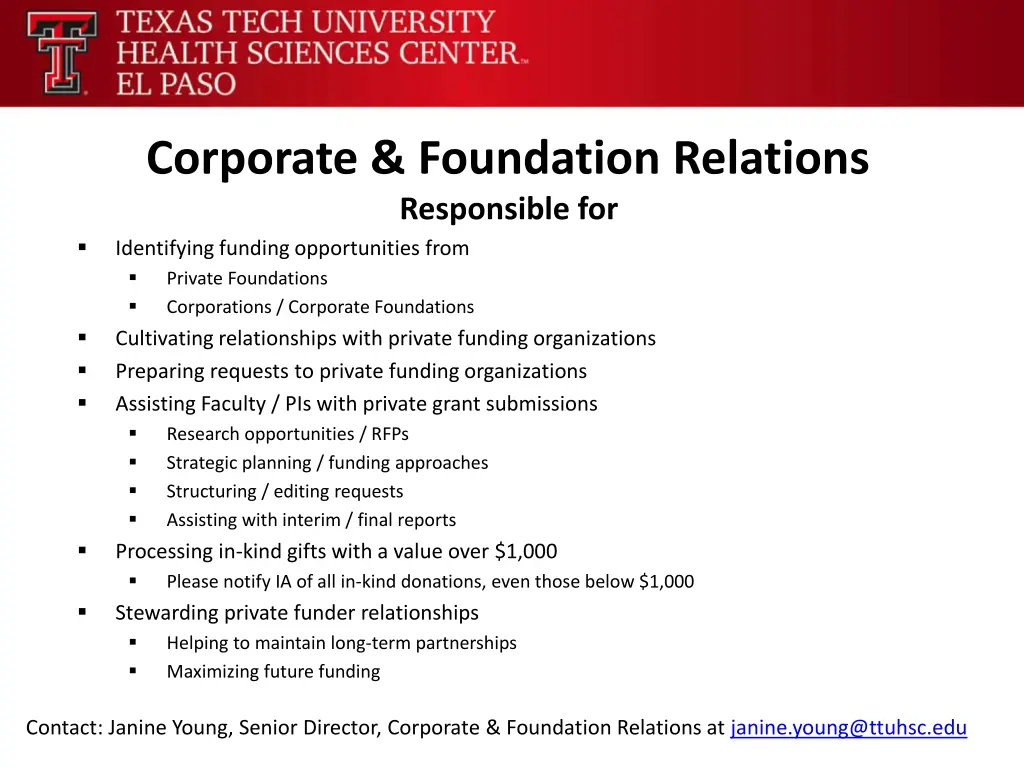 corporate foundation relations responsible