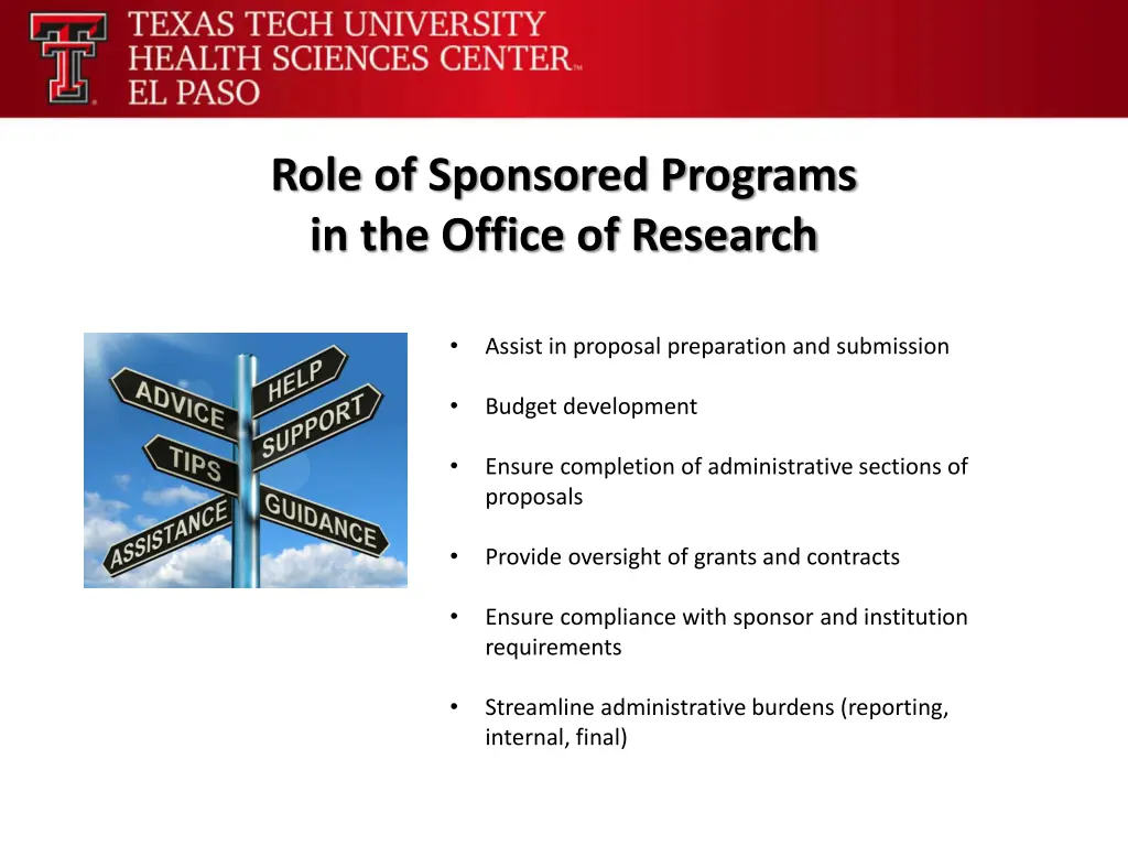 role of sponsored programs in the office