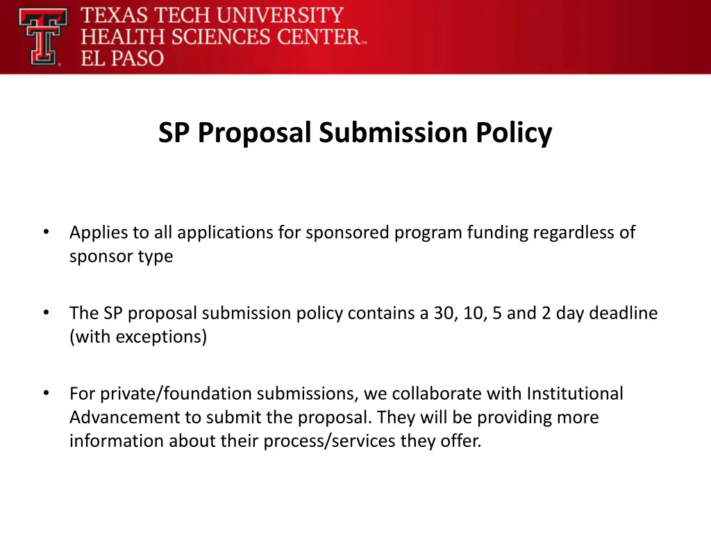 sp proposal submission policy