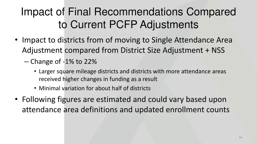 impact of final recommendations compared