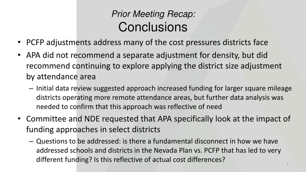 prior meeting recap conclusions