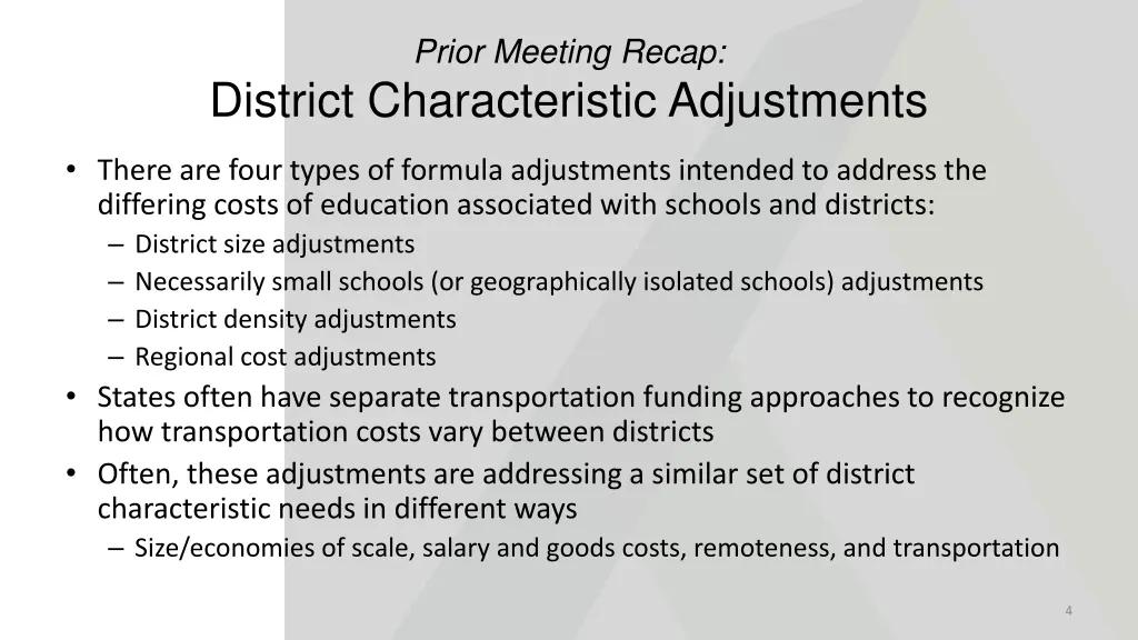 prior meeting recap