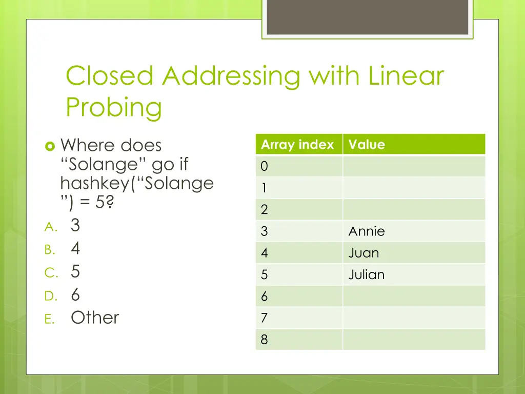 closed addressing with linear probing 3