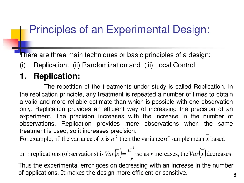 principles of an experimental design
