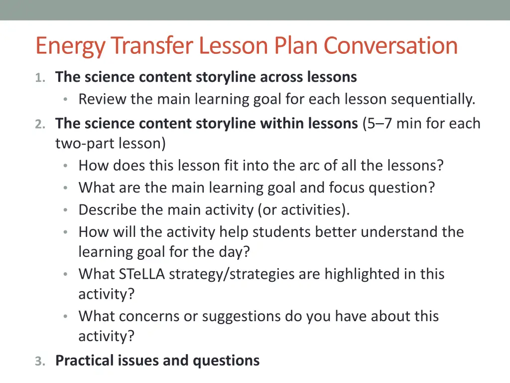 energy transfer lesson plan conversation