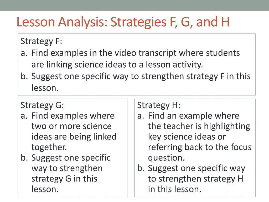 lesson analysis strategies f g and h 1