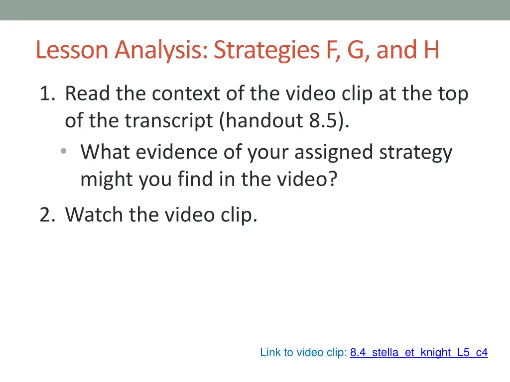 lesson analysis strategies f g and h
