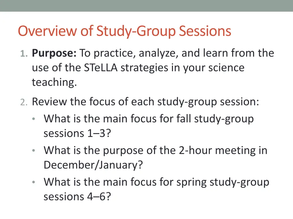 overview of study group sessions