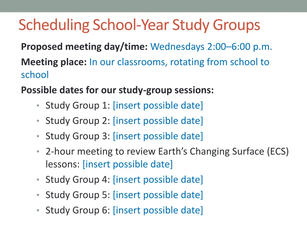 scheduling school year study groups