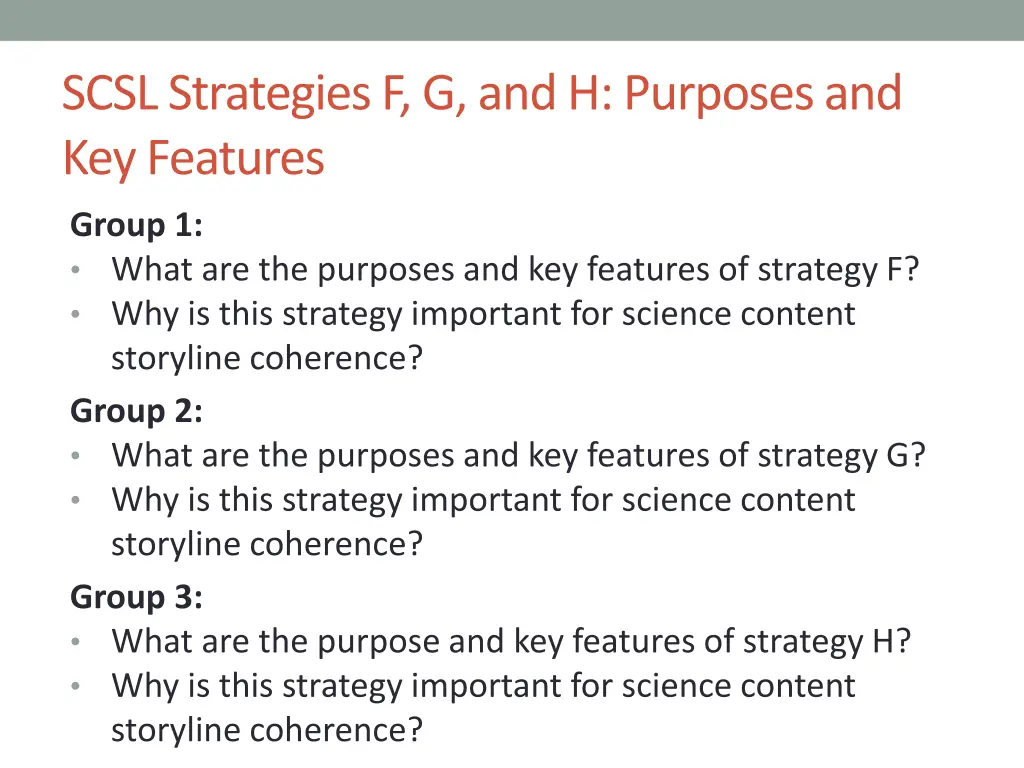 scsl strategies f g and h purposes